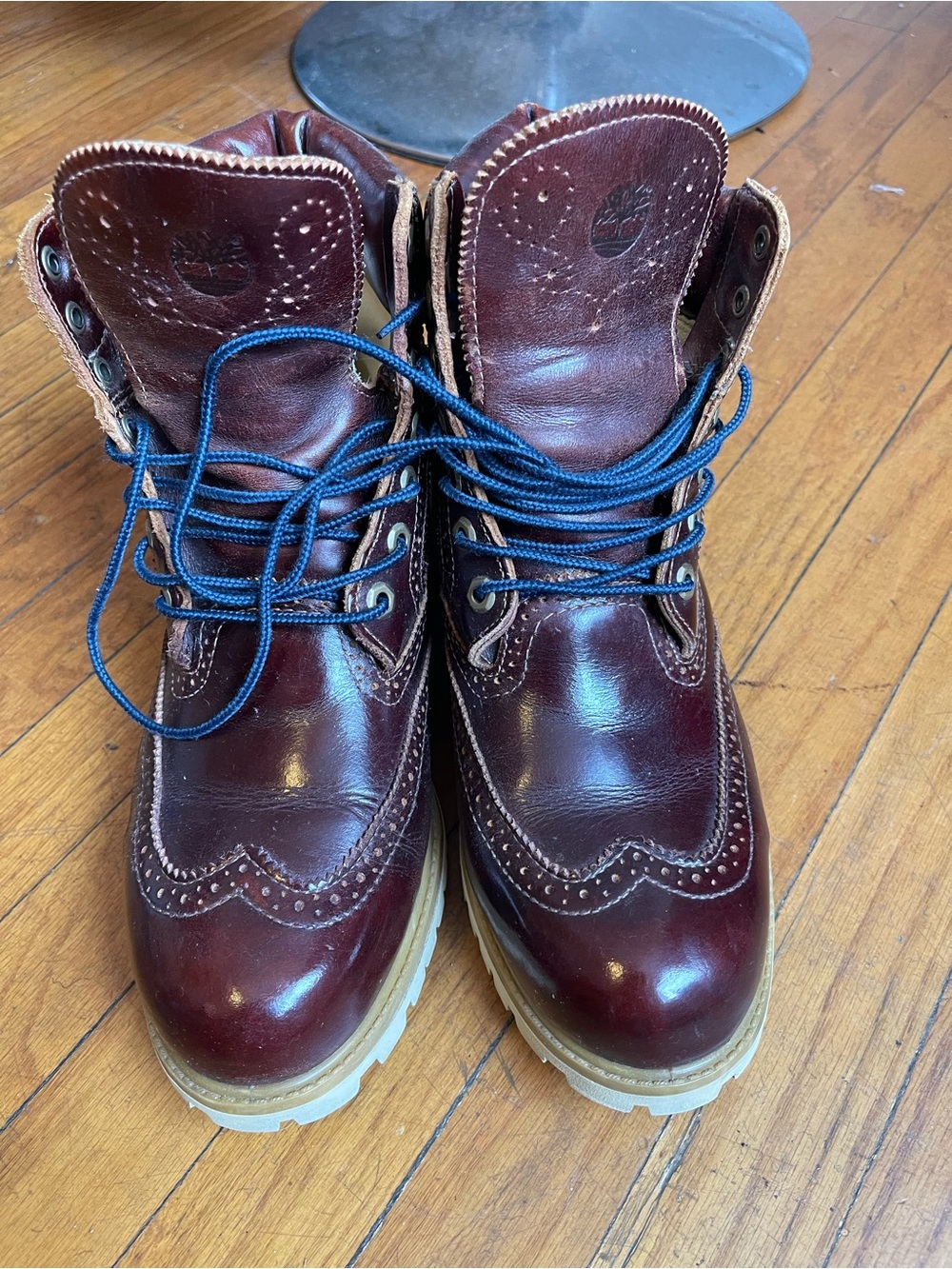Timberland Men's Brogue Wingtip Boots in Deep Burgundy with Tan Soles